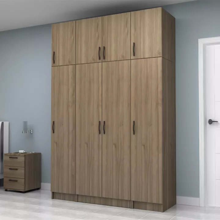 Ντουλάπα ρούχων Vivian Megapap τετράφυλλη με πατάρι χρώμα καρυδί 160x51,8x240εκ.