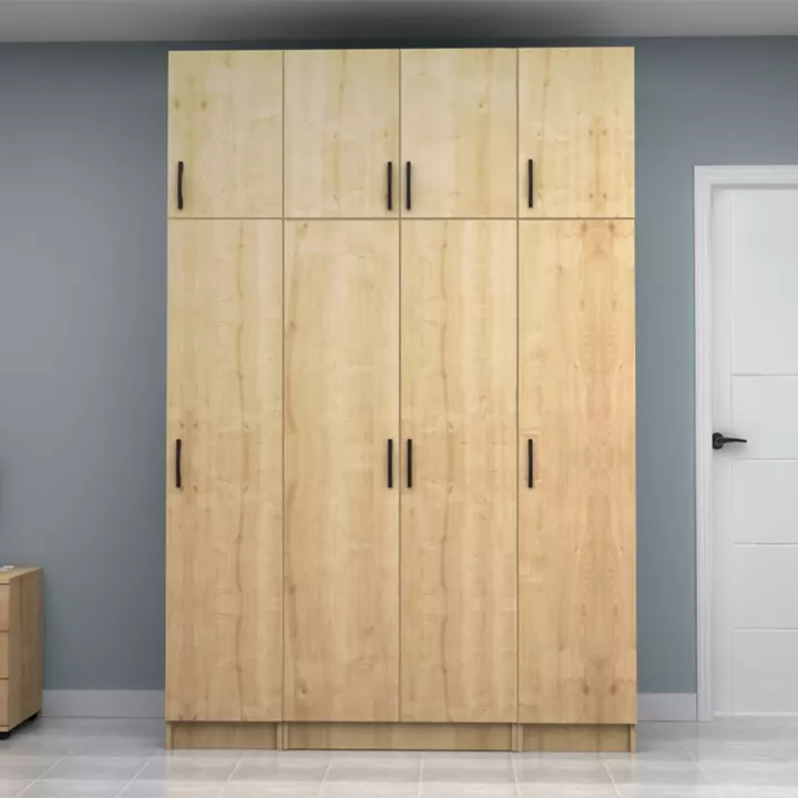 Ντουλάπα ρούχων Vivian Megapap τετράφυλλη με πατάρι χρώμα φυσικό οξιάς 160x51,8x240εκ.