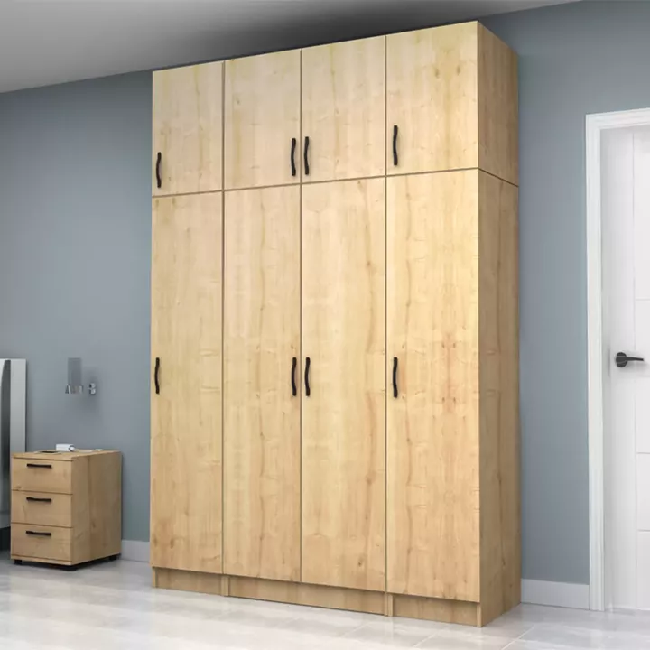Ντουλάπα ρούχων Vivian Megapap τετράφυλλη με πατάρι χρώμα φυσικό οξιάς 160x51,8x240εκ.