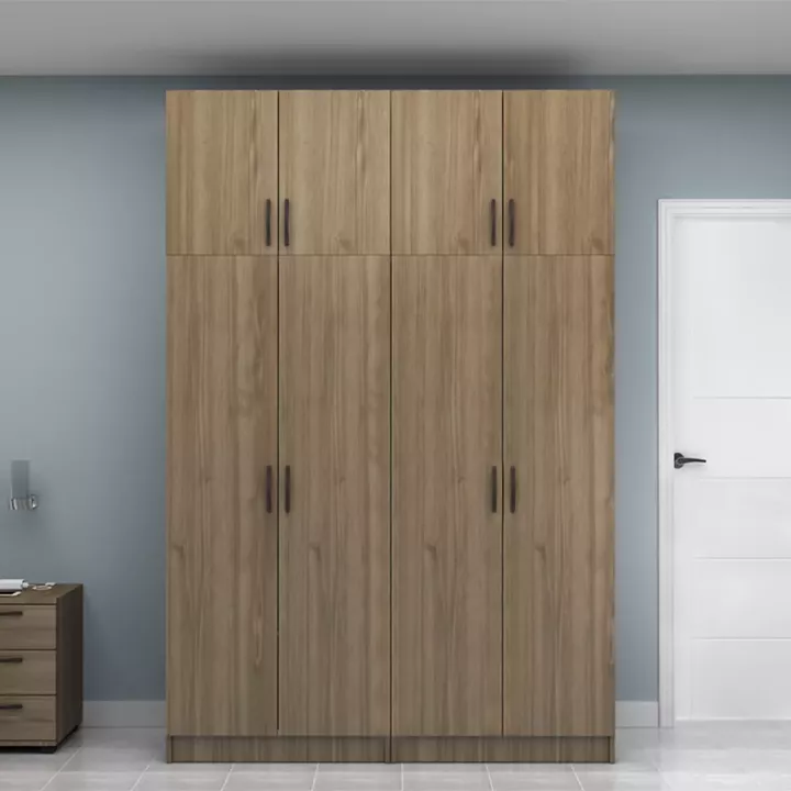 Ντουλάπα ρούχων Vivian Megapap τετράφυλλη με πατάρι χρώμα καρυδί 160x51,8x240εκ.