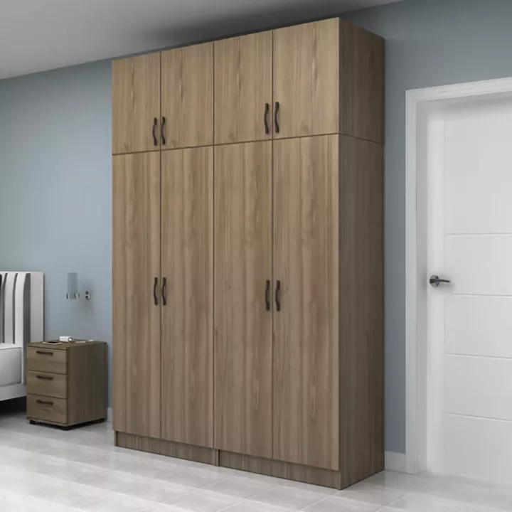 Ντουλάπα ρούχων Vivian Megapap τετράφυλλη με πατάρι χρώμα καρυδί 160x51,8x240εκ.
