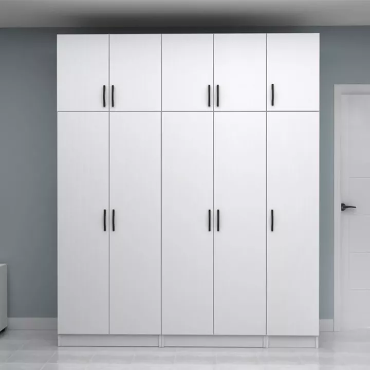 Ντουλάπα ρούχων Vivian Megapap πεντάφυλλη με πατάρι χρώμα λευκό 200x51,8x240εκ.