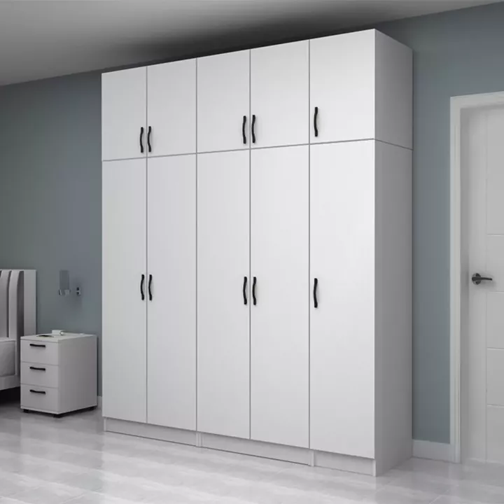 Ντουλάπα ρούχων Vivian Megapap πεντάφυλλη με πατάρι χρώμα λευκό 200x51,8x240εκ.