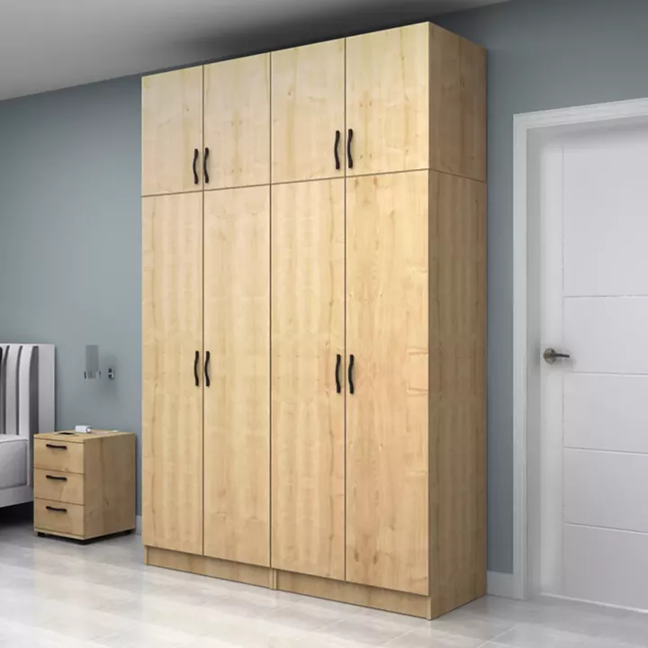 Ντουλάπα ρούχων Vivian Megapap τετράφυλλη με πατάρι χρώμα φυσικό οξιάς 160x51,8x240εκ.