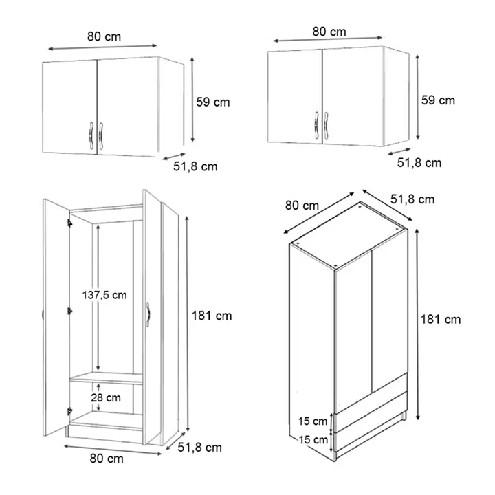 Ντουλάπα ρούχων Vivian Megapap τετράφυλλη με πατάρι και συρτάρια χρώμα καρυδί 160x51,8x240εκ.