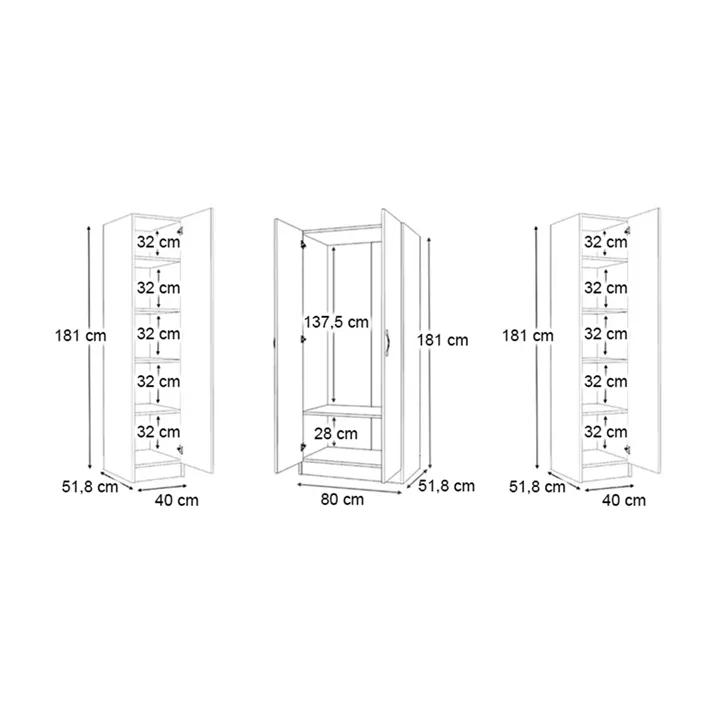 Ντουλάπα ρούχων Vivian Megapap τετράφυλλη χρώμα φυσικό οξιάς 160x51,8x181εκ.