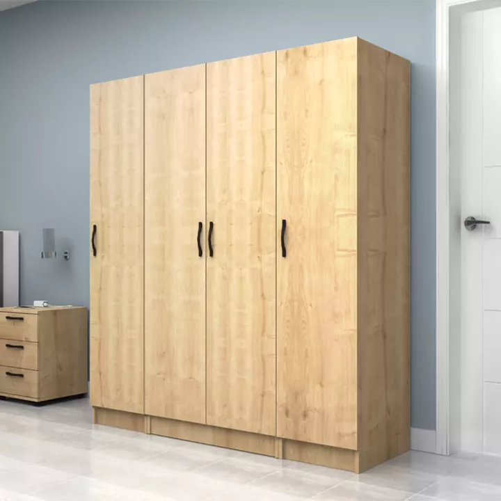 Ντουλάπα ρούχων Vivian Megapap τετράφυλλη χρώμα φυσικό οξιάς 160x51,8x181εκ.
