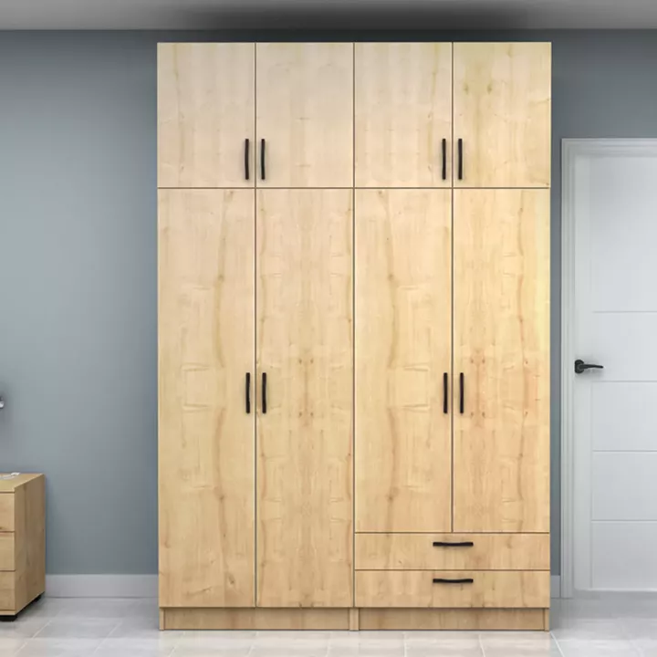 Ντουλάπα ρούχων Vivian Megapap τετράφυλλη με πατάρι και συρτάρια χρώμα φυσικό οξιάς 160x51,8x240εκ.