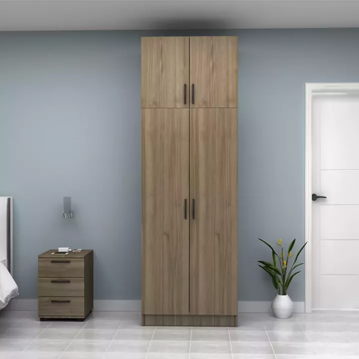 Ντουλάπα ρούχων Vivian Megapap δίφυλλη με πατάρι χρώμα καρυδί 80x51,8x240εκ.