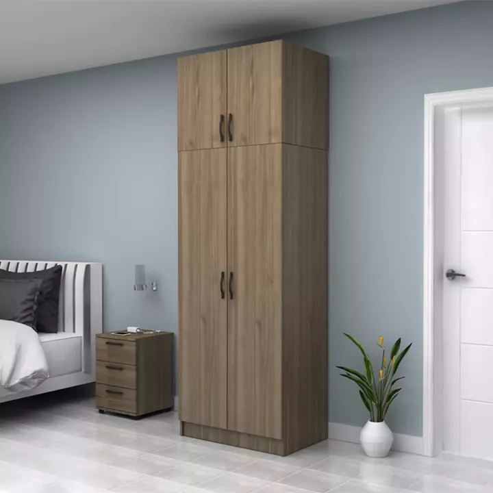 Ντουλάπα ρούχων Vivian Megapap δίφυλλη με πατάρι χρώμα καρυδί 80x51,8x240εκ.
