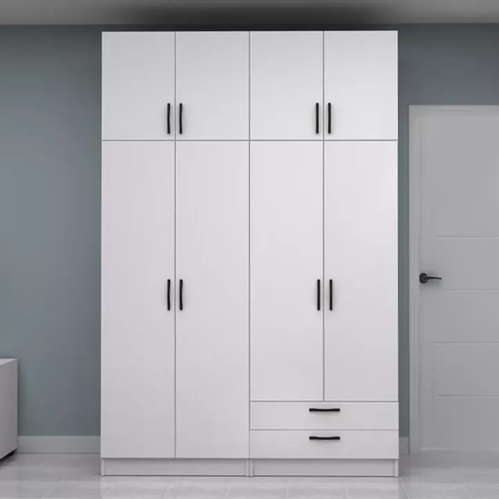 Ντουλάπα ρούχων Vivian Megapap τετράφυλλη με πατάρι και συρτάρια χρώμα λευκό 160x51,8x240εκ.
