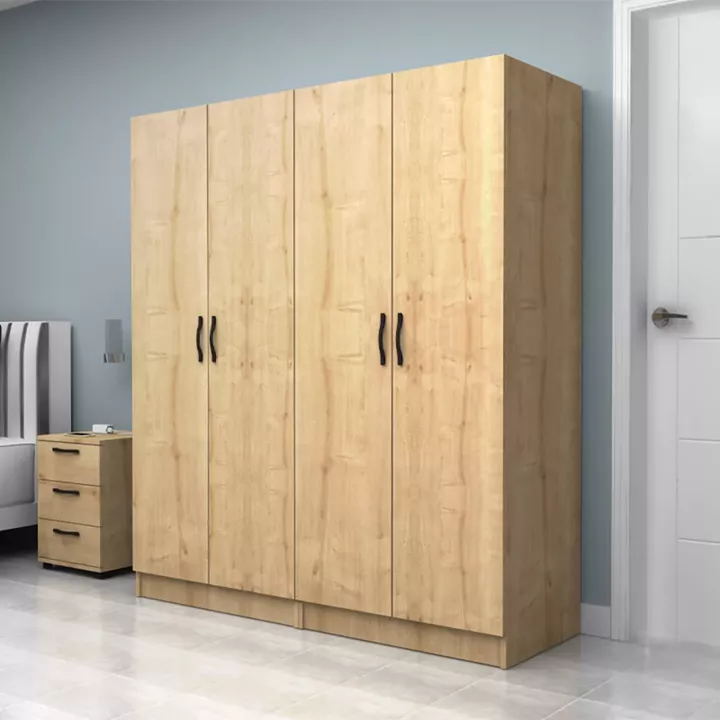 Ντουλάπα ρούχων Vivian Megapap τετράφυλλη χρώμα φυσικό οξιάς 160x51,8x181εκ.