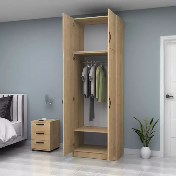 Ντουλάπα ρούχων Vivian Megapap δίφυλλη με πατάρι χρώμα φυσικό οξιάς 80x51,8x240εκ.