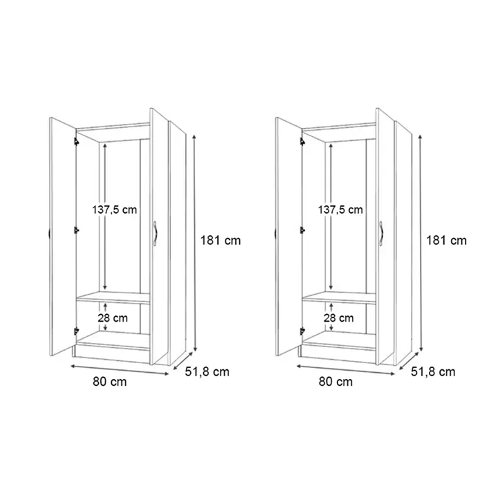Ντουλάπα ρούχων Vivian Megapap τετράφυλλη χρώμα λευκό 160x51,8x181εκ.