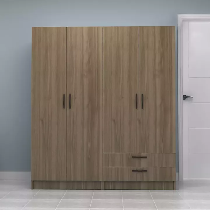 Ντουλάπα ρούχων Vivian Megapap τετράφυλλη με συρτάρια χρώμα καρυδί 160x51,8x181εκ.