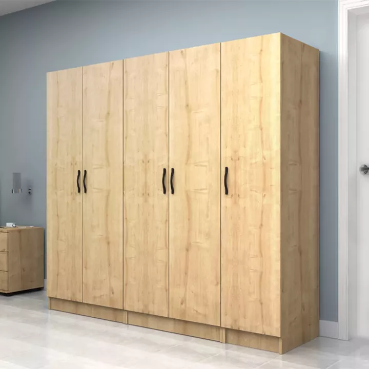 Ντουλάπα ρούχων Vivian Megapap πεντάφυλλη χρώμα φυσικό οξιάς 200x51,8x181εκ.