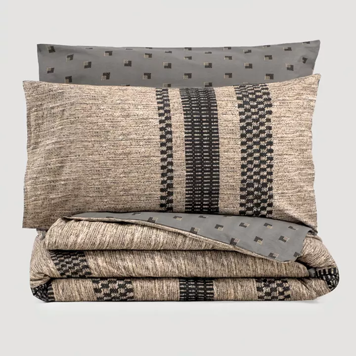 Σετ παπλωματοθήκη Arlo Cotton Box 4 τμχ Διπλή (200x220) χρώμα καφέ - γκρι