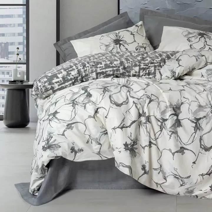 Σετ παπλωματοθήκη Hilaris Cotton Box 4 τμχ Διπλή (200x220) χρώμα ανθρακί