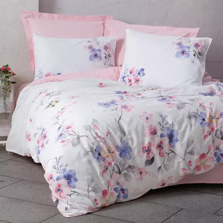 Σετ παπλωματοθήκη Jayda Cotton Box 3 τμχ Μονή (160x220) χρώμα ροζ - λευκό
