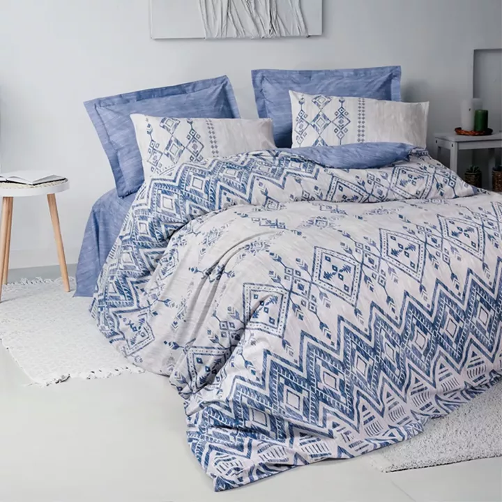 Σετ παπλωματοθήκη Cleo Cotton Box 4 τμχ Διπλή (200x220) χρώμα μπλε