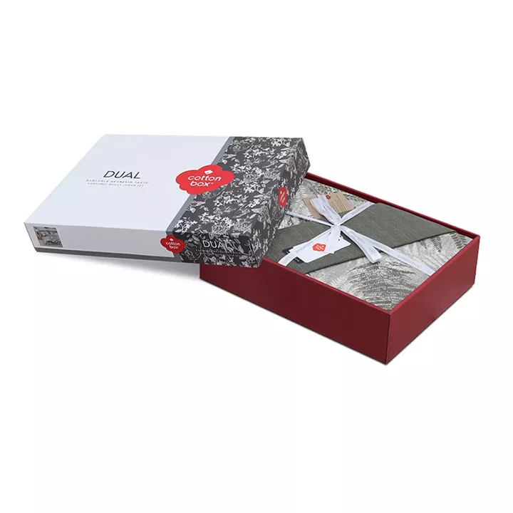 Σετ παπλωματοθήκη Frond Cotton Box 4 τμχ Διπλή (200x220) χρώμα χακί