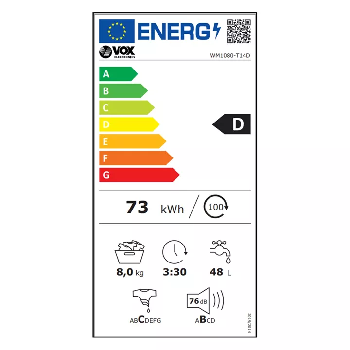 Πλυντήριο Ρούχων 8kg 1000rpm Λευκό VOX WM1080-T14D