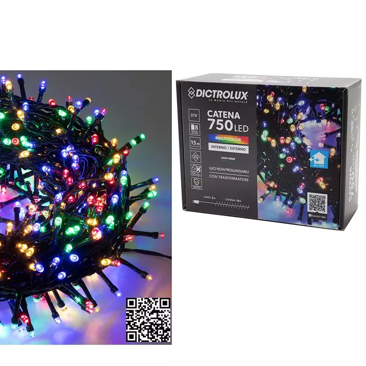 750 LED Εσωτ. & Εξωτ. Χώρου Με 8 Προγράμματα Και Μετασχηματιστή Πολύχρωμο Φως Πράσινο Καλώδιο Μη Επεκτεινόμενο IP44 31V 
