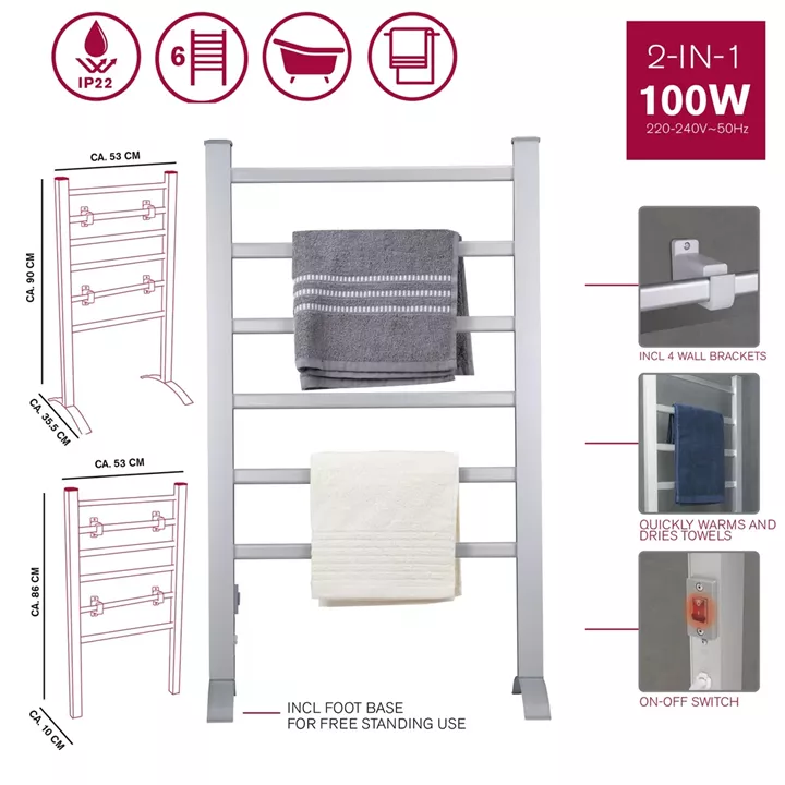 Ηλεκτρική Κρεμάστρα Πετσετών 2-Σε-1 6 Θέσεων Με Τηλεχειριστήριο Λευκό 100W DIRT DEVIL