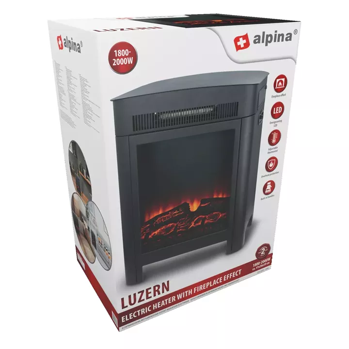 Ηλεκτρικό Τζάκι Επιδαπέδιο LED 1800/2000W Μαύρο 41x26x59cm ALPINA