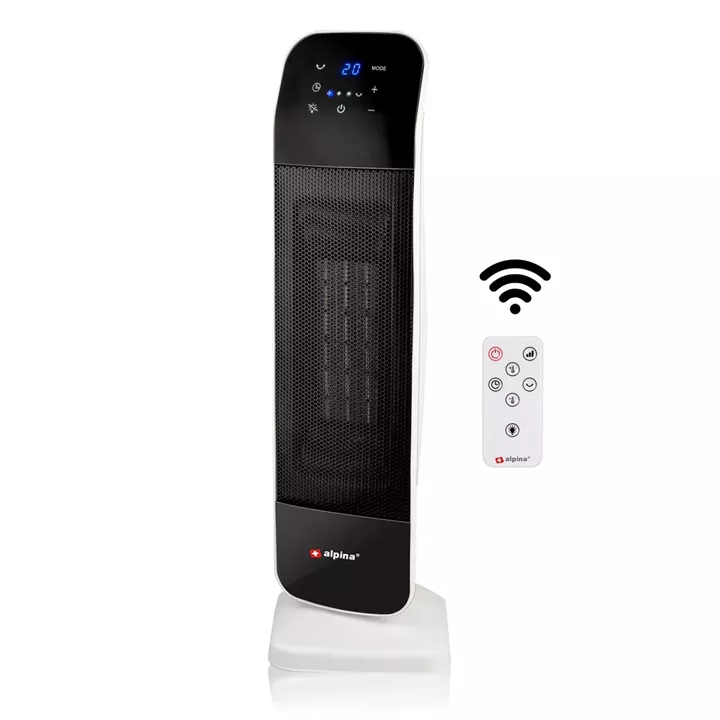 Αερόθερμο Δαπέδου Πύργος Φορητό Με Τηλεχειριστήριο Λευκό/Μαύρο 2000W ALPINA