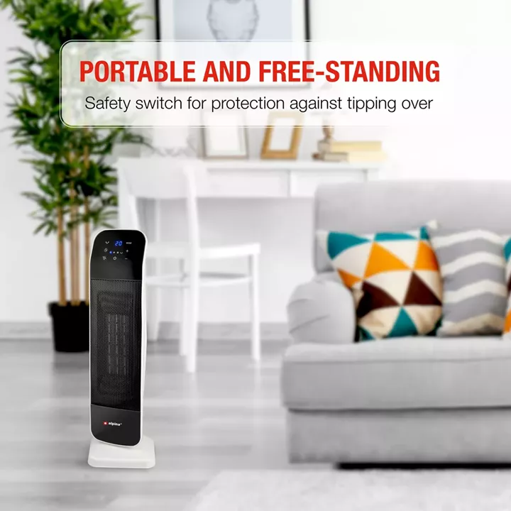 Αερόθερμο Δαπέδου Πύργος Φορητό Με Τηλεχειριστήριο Λευκό/Μαύρο 2000W ALPINA