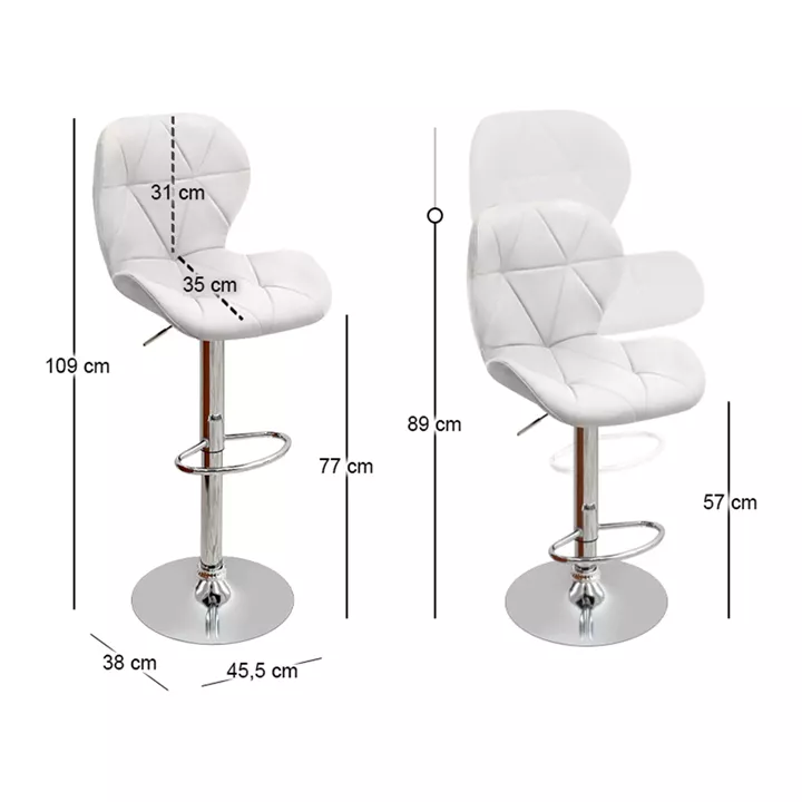 Σκαμπό μπαρ Dolores Megapap με ρυθμιζόμενο ύψος PU λευκό - βάση χρωμίου 45,5x38x89/109εκ.