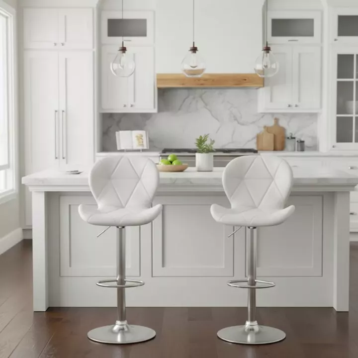 Σκαμπό μπαρ Dolores Megapap με ρυθμιζόμενο ύψος PU λευκό - βάση χρωμίου 45,5x38x89/109εκ.