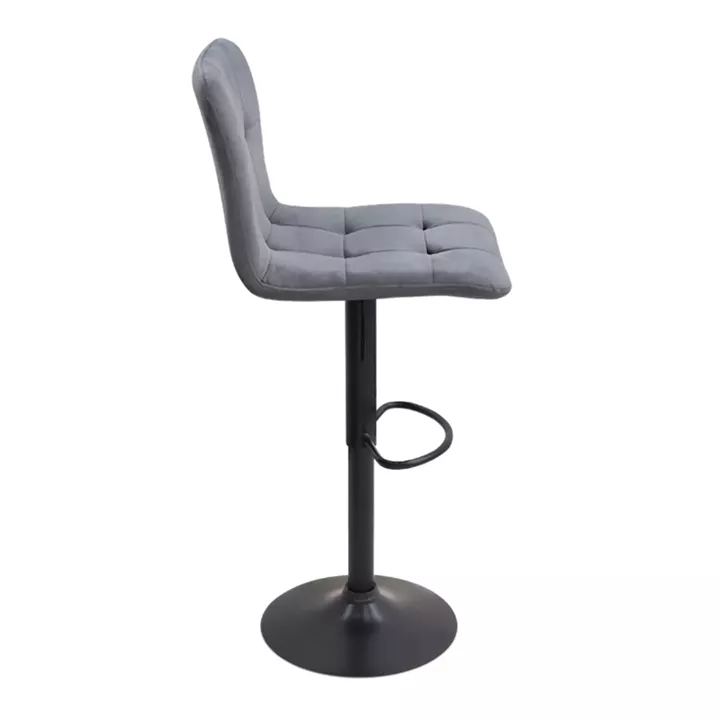 Σκαμπό μπαρ Carmelo Megapap με ρυθμιζόμενο ύψος βελούδο γκρι - βάση μαύρο ματ 45x42x90/113εκ.