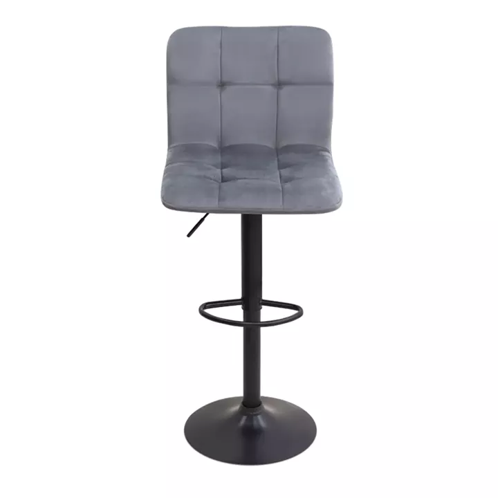 Σκαμπό μπαρ Carmelo Megapap με ρυθμιζόμενο ύψος βελούδο γκρι - βάση μαύρο ματ 45x42x90/113εκ.