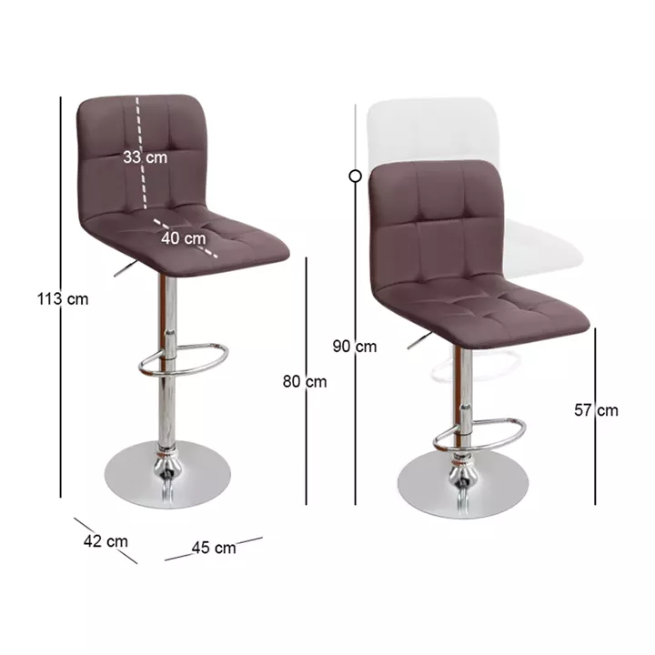 Σκαμπό μπαρ Carmelo Megapap με ρυθμιζόμενο ύψος PU καφέ - βάση χρωμίου 45x42x90/113εκ.