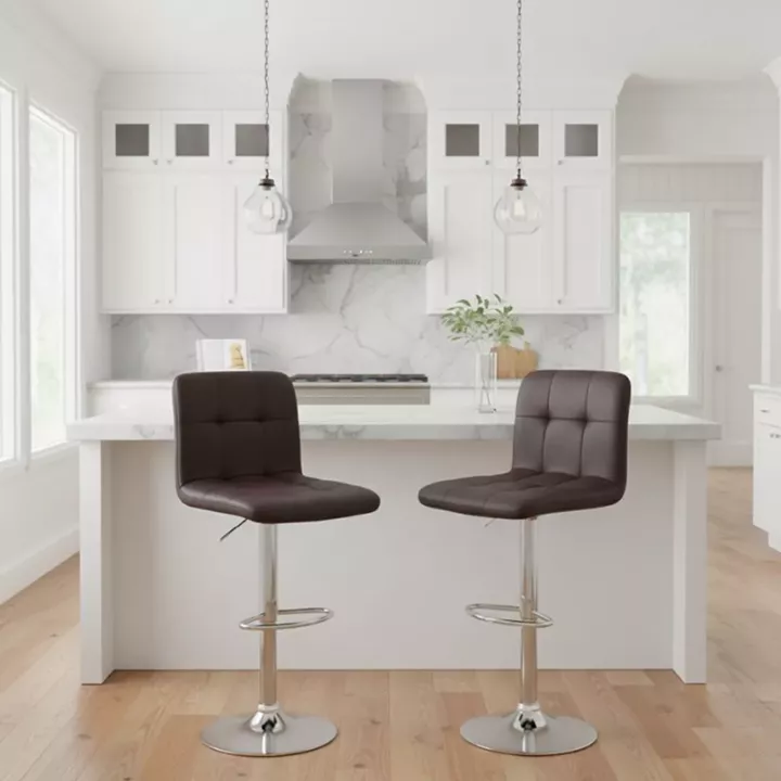 Σκαμπό μπαρ Carmelo Megapap με ρυθμιζόμενο ύψος PU καφέ - βάση χρωμίου 45x42x90/113εκ.