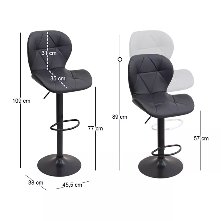 Σκαμπό μπαρ Dolores Megapap με ρυθμιζόμενο ύψος PU μαύρο - βάση μαύρο ματ 45,5x38x89/109εκ.