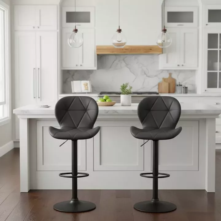 Σκαμπό μπαρ Dolores Megapap με ρυθμιζόμενο ύψος PU μαύρο - βάση μαύρο ματ 45,5x38x89/109εκ.