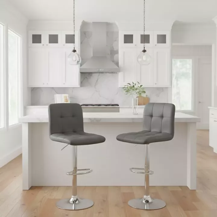 Σκαμπό μπαρ Carmelo Megapap με ρυθμιζόμενο ύψος PU γκρι - βάση χρωμίου 45x42x90/113εκ.