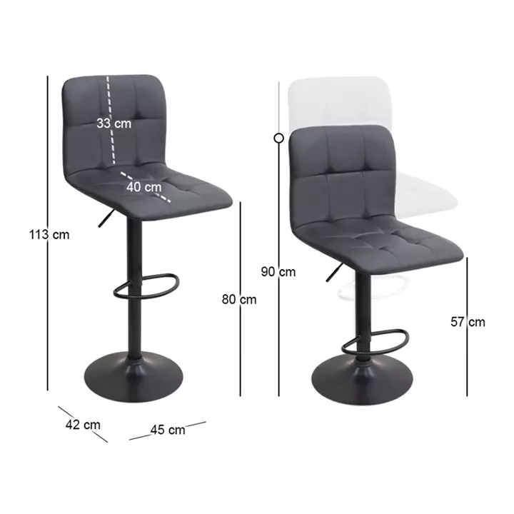 Σκαμπό μπαρ Carmelo Megapap με ρυθμιζόμενο ύψος PU μαύρο - βάση μαύρο ματ 45x42x90/113εκ.