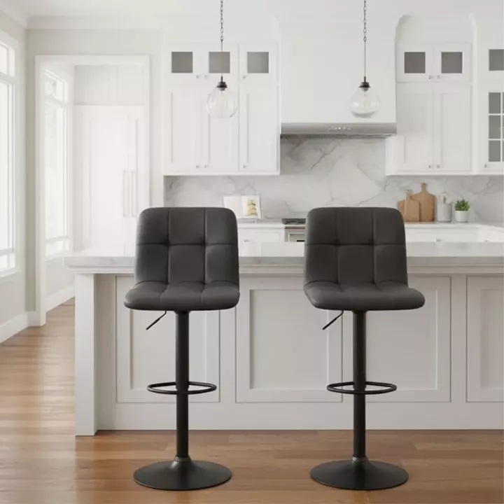 Σκαμπό μπαρ Carmelo Megapap με ρυθμιζόμενο ύψος PU μαύρο - βάση μαύρο ματ 45x42x90/113εκ.