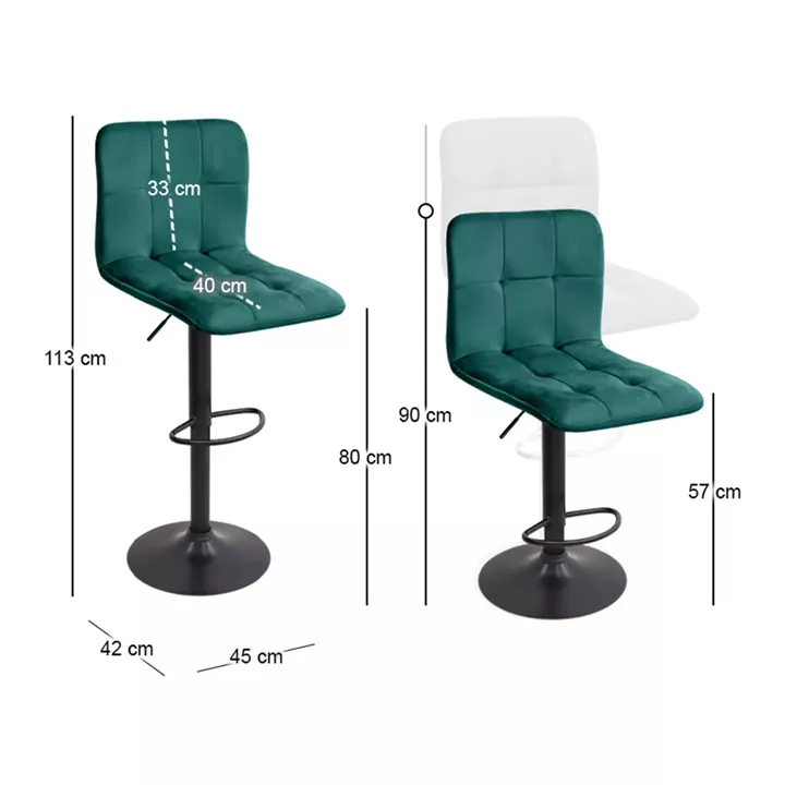 Σκαμπό μπαρ Carmelo Megapap με ρυθμιζόμενο ύψος βελούδο κυπαρισσί - βάση μαύρο ματ 45x42x90/113εκ.