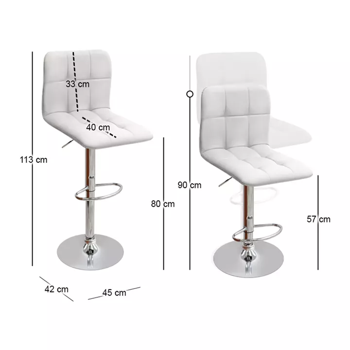 Σκαμπό μπαρ Carmelo Megapap με ρυθμιζόμενο ύψος PU λευκό - βάση χρωμίου 45x42x90/113εκ.