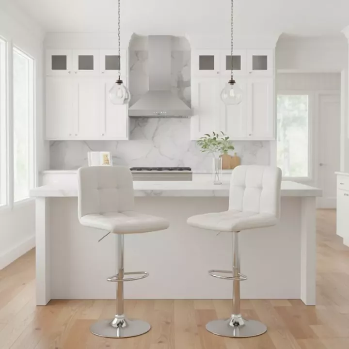 Σκαμπό μπαρ Carmelo Megapap με ρυθμιζόμενο ύψος PU λευκό - βάση χρωμίου 45x42x90/113εκ.