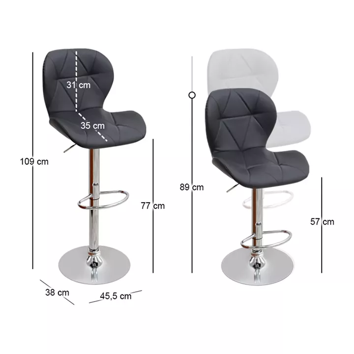 Σκαμπό μπαρ Dolores Megapap με ρυθμιζόμενο ύψος PU μαύρο - βάση χρωμίου 45,5x38x89/109εκ.