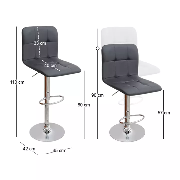 Σκαμπό μπαρ Carmelo Megapap με ρυθμιζόμενο ύψος PU μαύρο - βάση χρωμίου 45x42x90/113εκ.