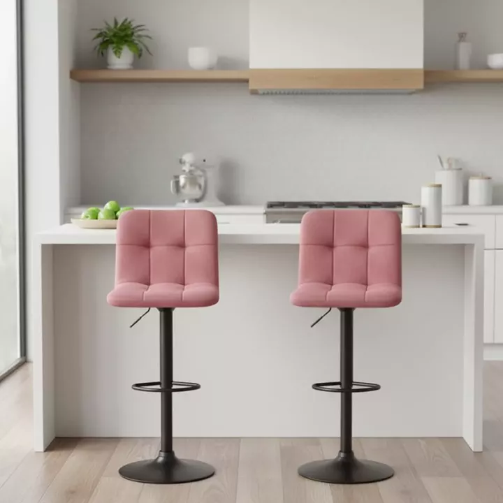 Σκαμπό μπαρ Carmelo Megapap με ρυθμιζόμενο ύψος βελούδο σάπιο μήλο - βάση μαύρο ματ 45x42x90/113εκ.