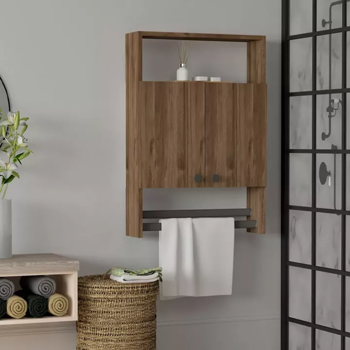 Ντουλάπι μπάνιου επιτοίχιο Ela Megapap χρώμα καρυδί 60x15x87εκ.