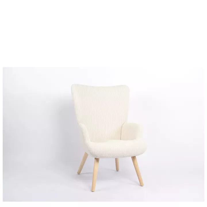 Πολυθρόνα ArteLibre LIRA Κρεμ Ύφασμα Κοτλέ/Ξύλο 94.5x64x70.5cm